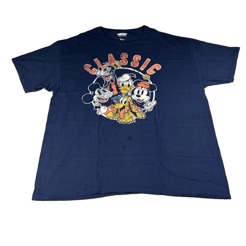 Disney Mickey Mouse Minnie Donald Goofy Pluto XL Navy Blue Unisex Adult T-Shirt